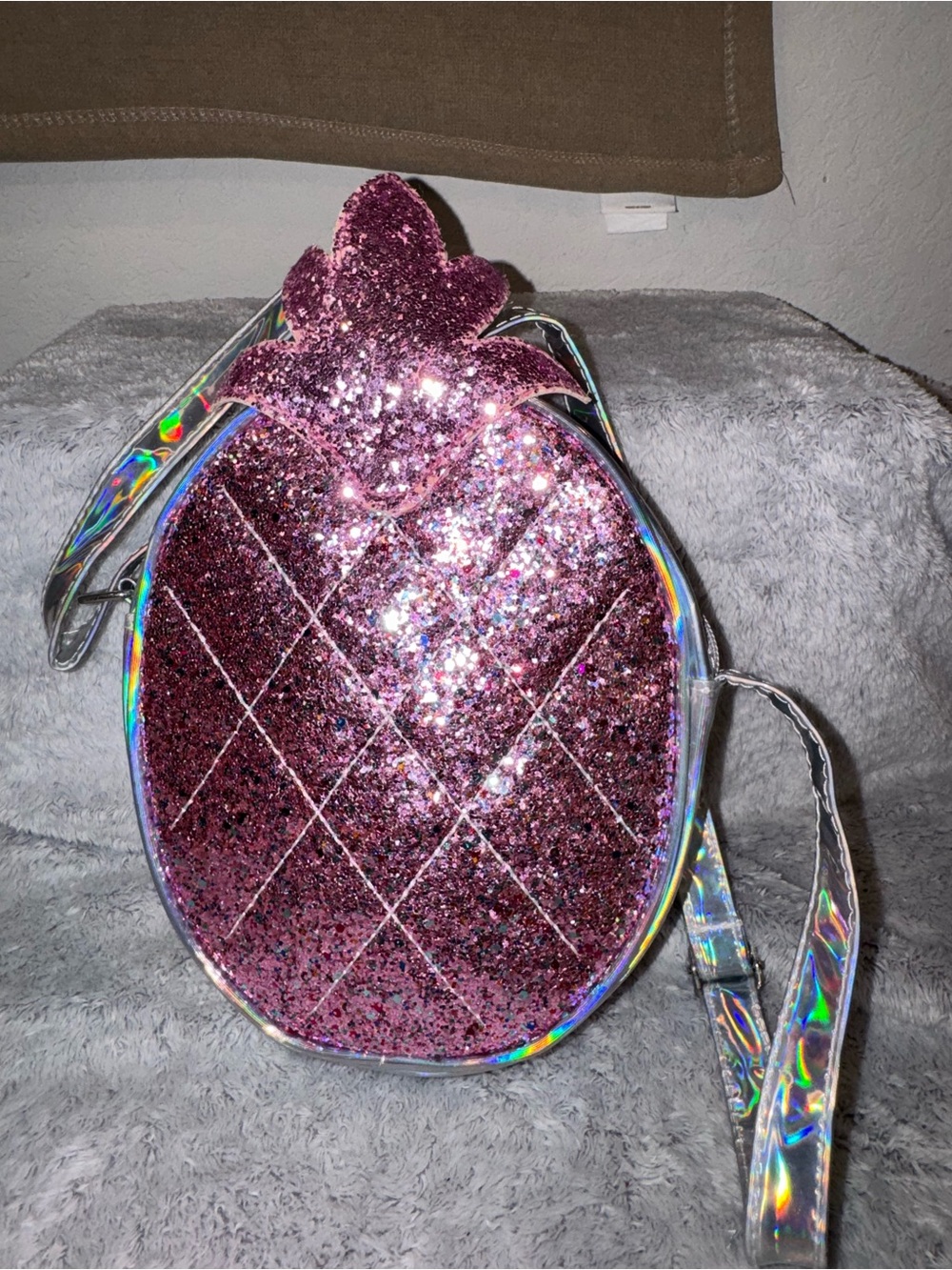 Pink Glitter & Holographic Pineapple Crossbody Purse / Shoulder Bag